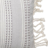 Foreside Home & Garden Gray Hand Woven 14 x 22 inch Decorative Cotton Throw Pillow Cover with Insert and Hand Tied Tassels