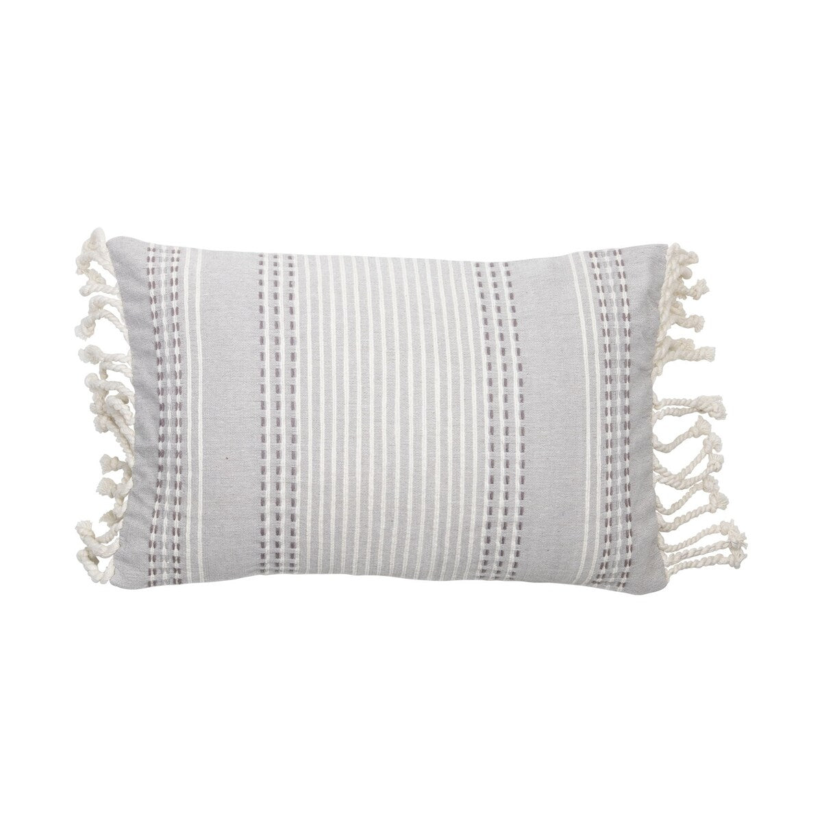 Foreside Home & Garden Gray Hand Woven 14 x 22 inch Decorative Cotton Throw Pillow Cover with Insert and Hand Tied Tassels