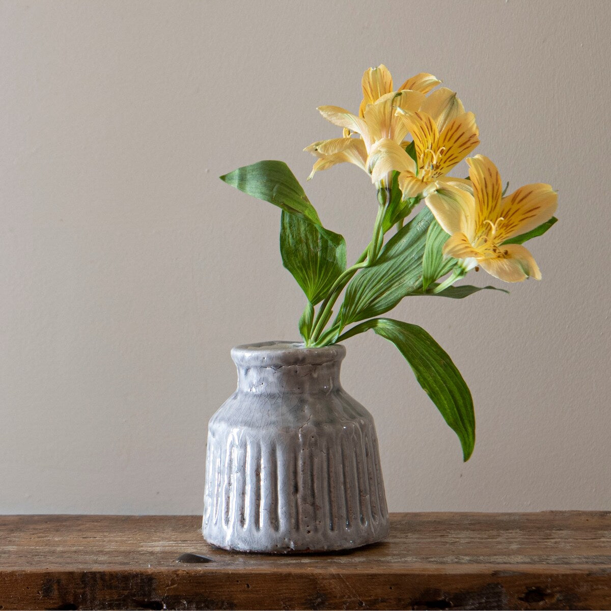 Foreside Home & Garden Handmade Gray Terracotta Vase with Carved Stripes