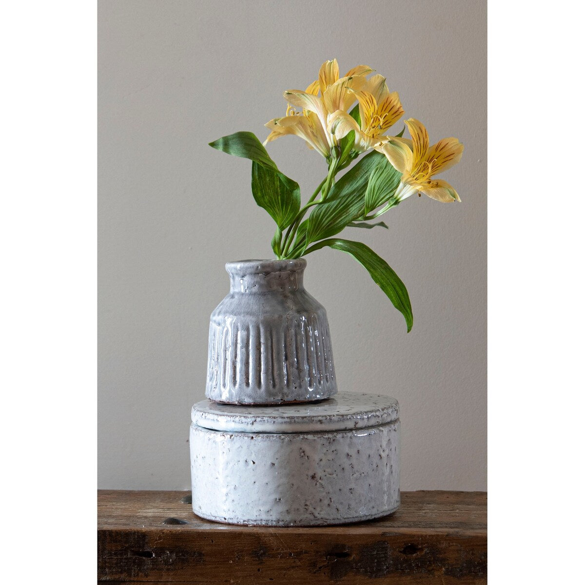 Foreside Home & Garden Handmade Gray Terracotta Vase with Carved Stripes