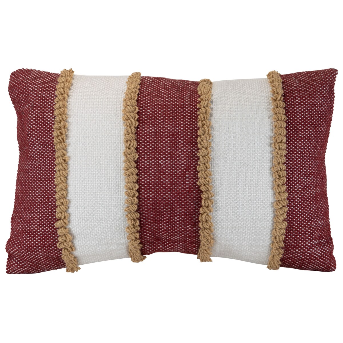 Foreside Home & Garden Red Striped Hand Woven 14x22" Outdoor Decorative Throw Pillow with Pulled Yarn Accents