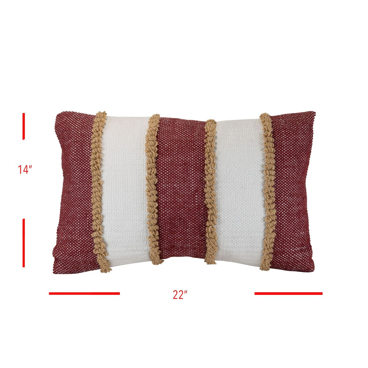 Foreside Home & Garden Red Striped Hand Woven 14x22" Outdoor Decorative Throw Pillow with Pulled Yarn Accents