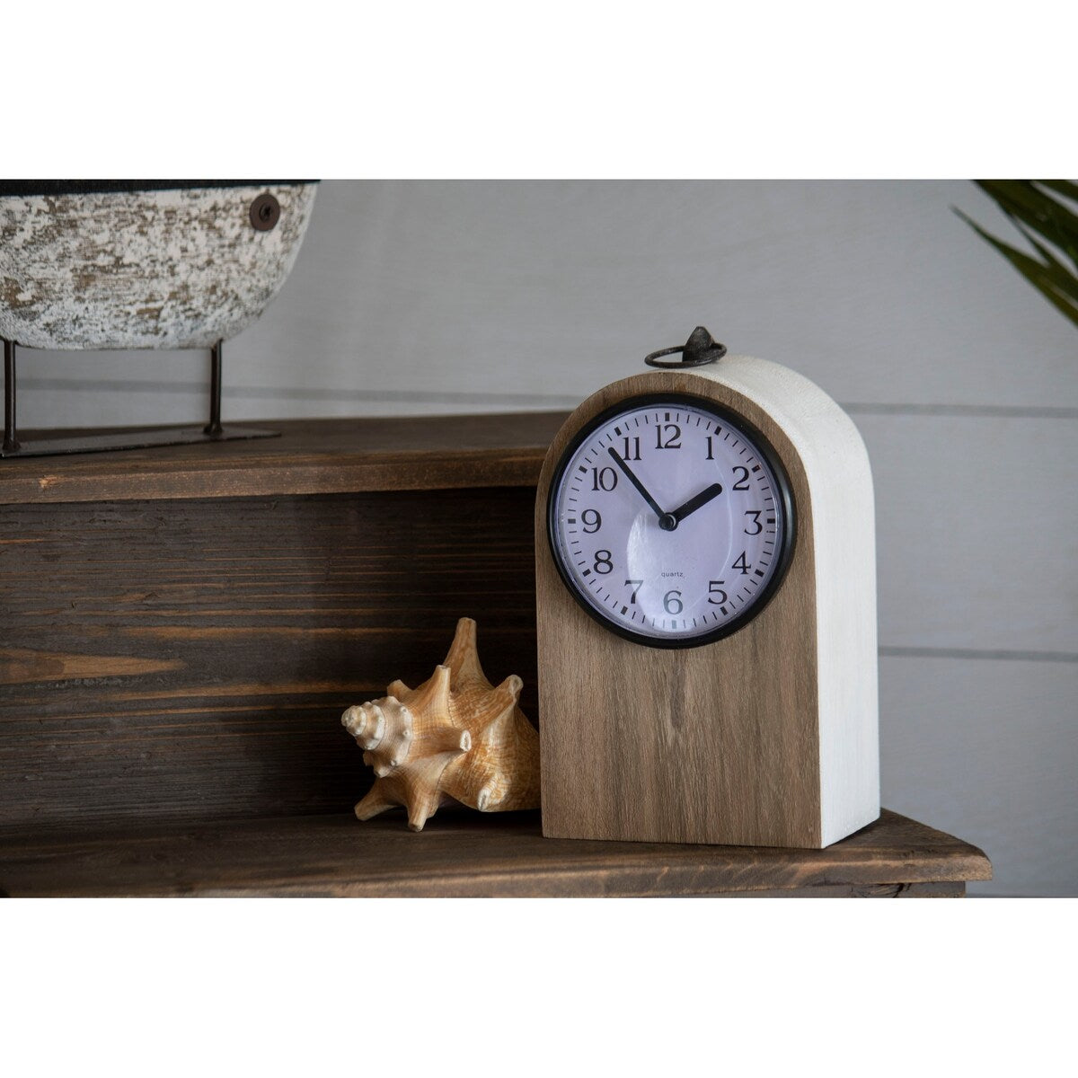 Foreside Home & Garden Rustic White Wood Battery Operated Table Clock
