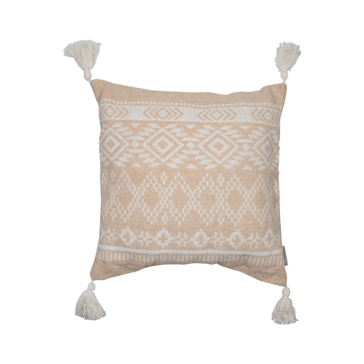 Foreside Home & Garden Tan and White Tribal Pattern 20 x 20 inch Decorative Cotton Throw Pillow Cover with Insert and Tassels