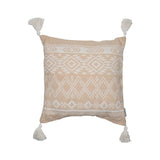 Foreside Home & Garden Tan and White Tribal Pattern 20 x 20 inch Decorative Cotton Throw Pillow Cover with Insert and Tassels