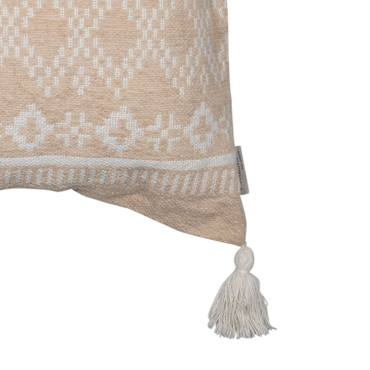 Foreside Home & Garden Tan and White Tribal Pattern 20 x 20 inch Decorative Cotton Throw Pillow Cover with Insert and Tassels