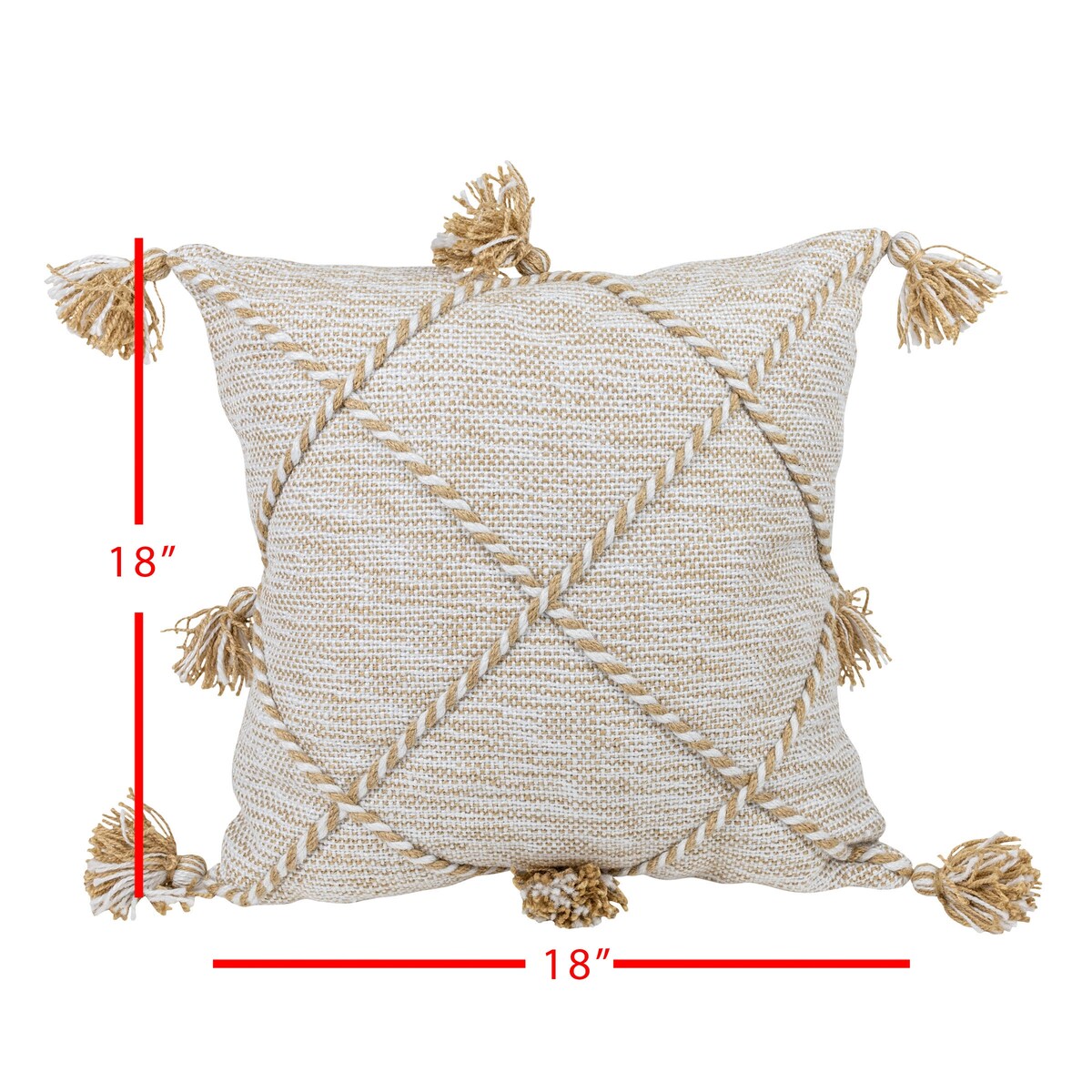 Foreside Home & Garden Tan with Braided Accents 18X18 Hand Woven Filled Outdoor Pillow