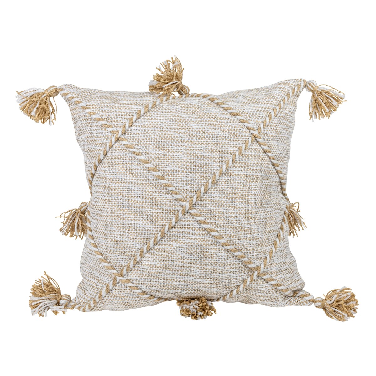 Foreside Home & Garden Tan with Braided Accents 18X18 Hand Woven Filled Outdoor Pillow
