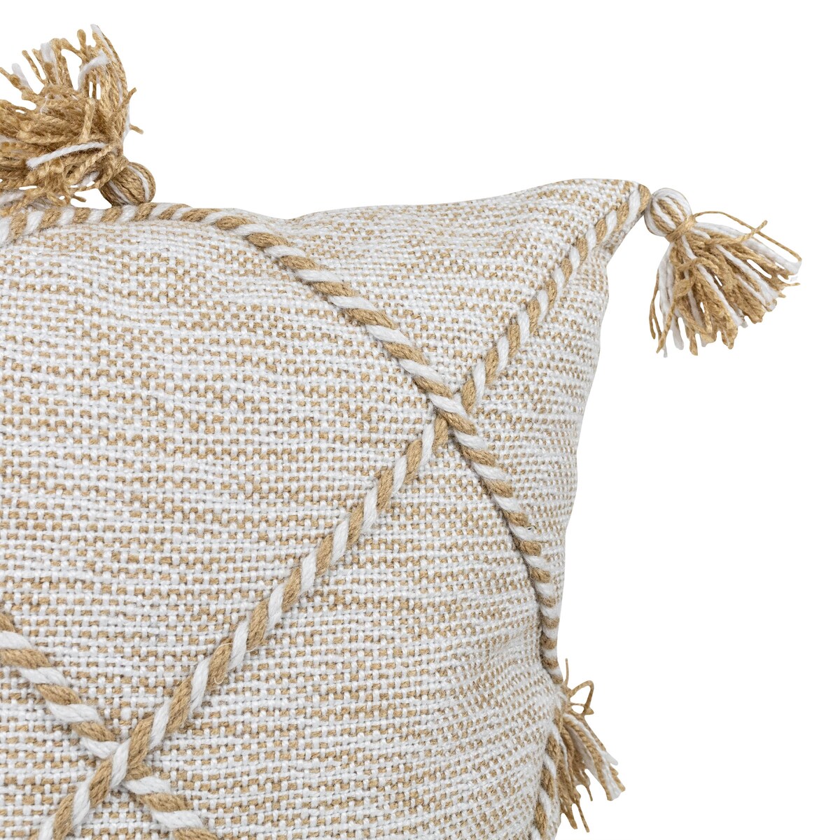 Foreside Home & Garden Tan with Braided Accents 18X18 Hand Woven Filled Outdoor Pillow