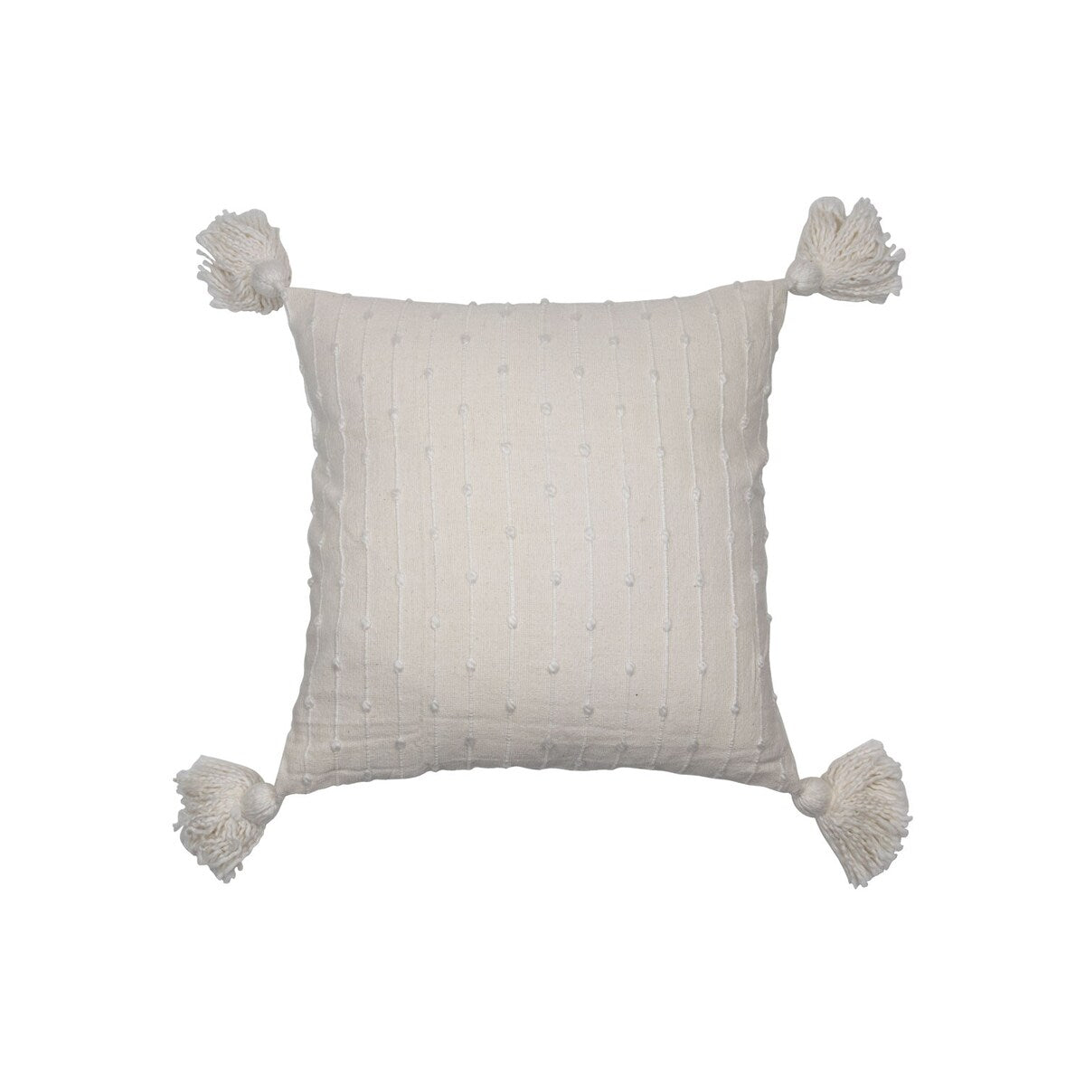 Foreside Home & Garden White 18 x 18 inch Decorative Cotton Throw Pillow Cover with Insert and Hand Tied Chenille Knots