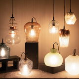 Foreside Home & Garden White Patterned Glass Hanging Ceiling Pendant Light - 9x9x12