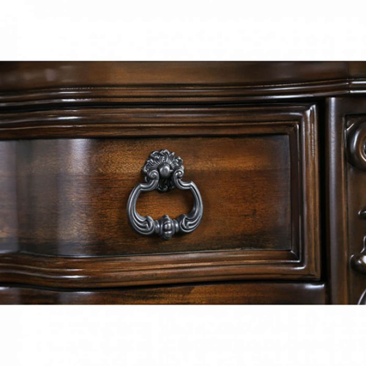 Formal Traditional 1pc Nightstand Only Brown Cherry Solid wood 3-Drawers Faux Wood Carved Details