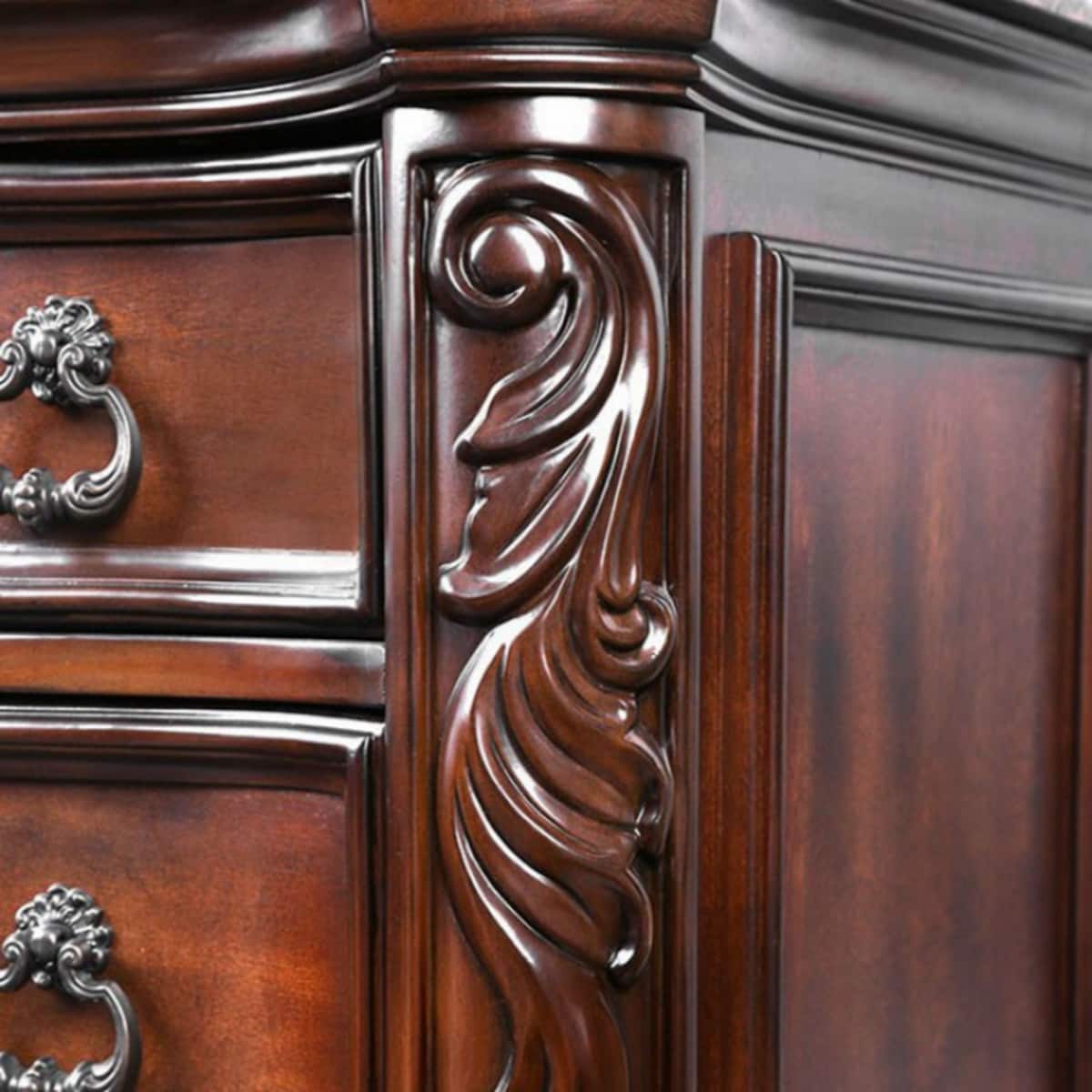 Formal Traditional 1pc Nightstand Only Brown Cherry Solid wood 3-Drawers Faux Wood Carved Details