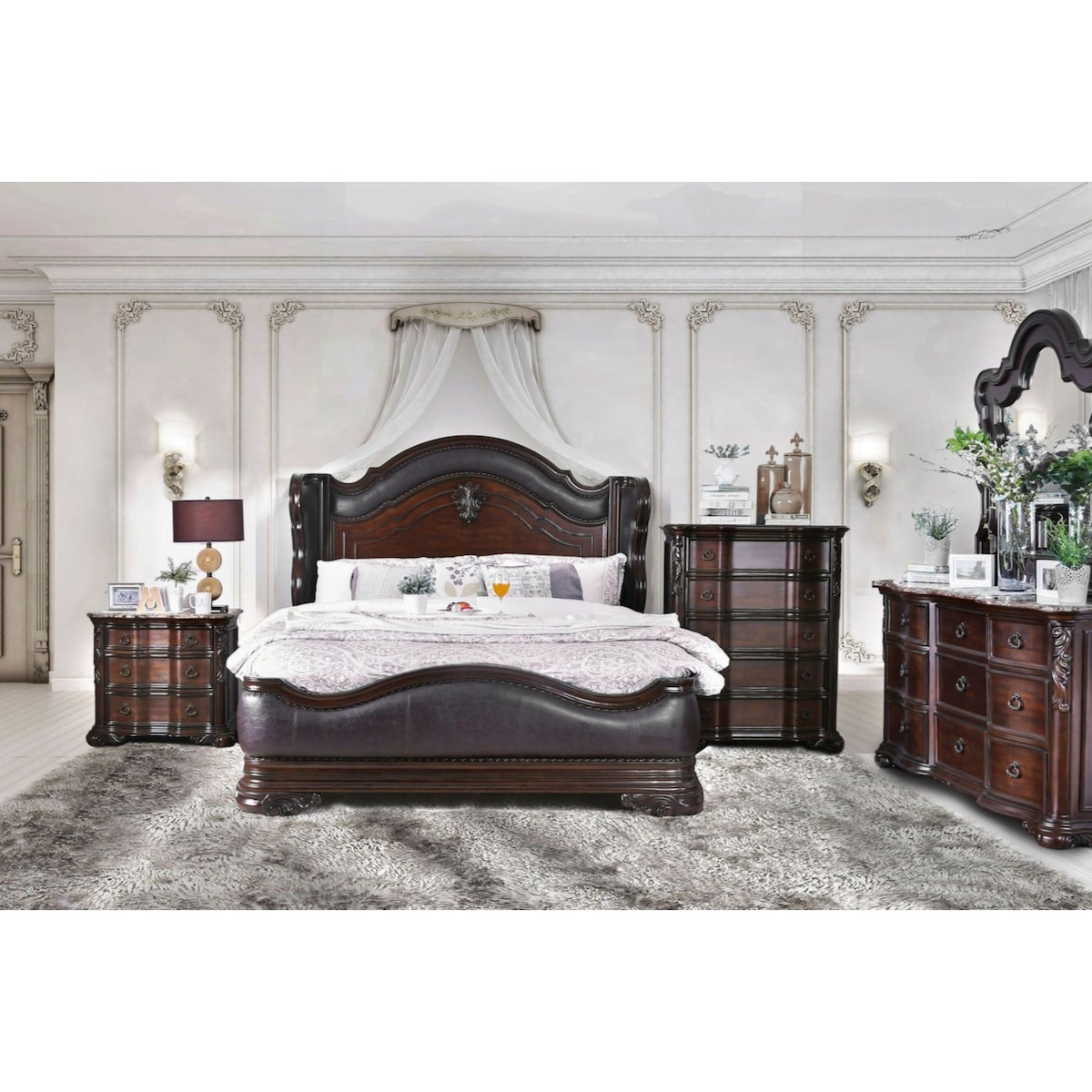 Formal Traditional 1pc Nightstand Only Brown Cherry Solid wood 3-Drawers Faux Wood Carved Details