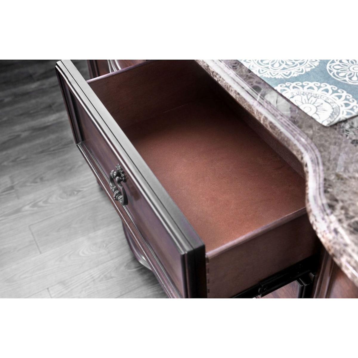Formal Traditional 1pc Nightstand Only Brown Cherry Solid wood 3-Drawers Faux Wood Carved Details