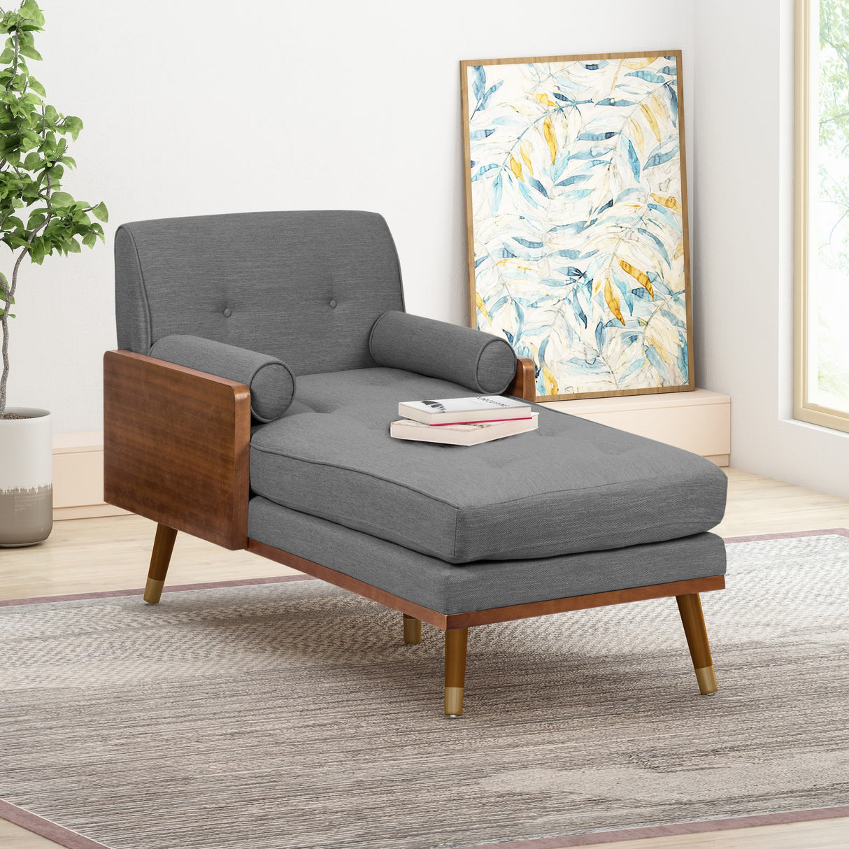 Fortas Mid-century Modern Chaise Lounge by Christopher Knight Home - 32.00" W x 63.75" L x 33.50" H
