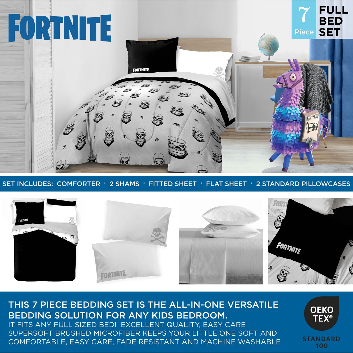 Fortnite Trooper 7 Piece Full Bed Set