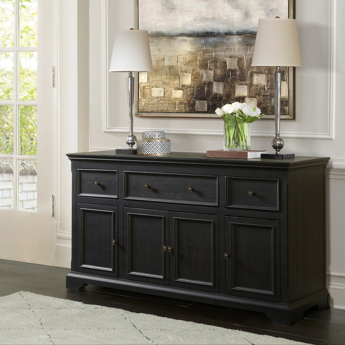 Antique Black 4-door Cabinet Console