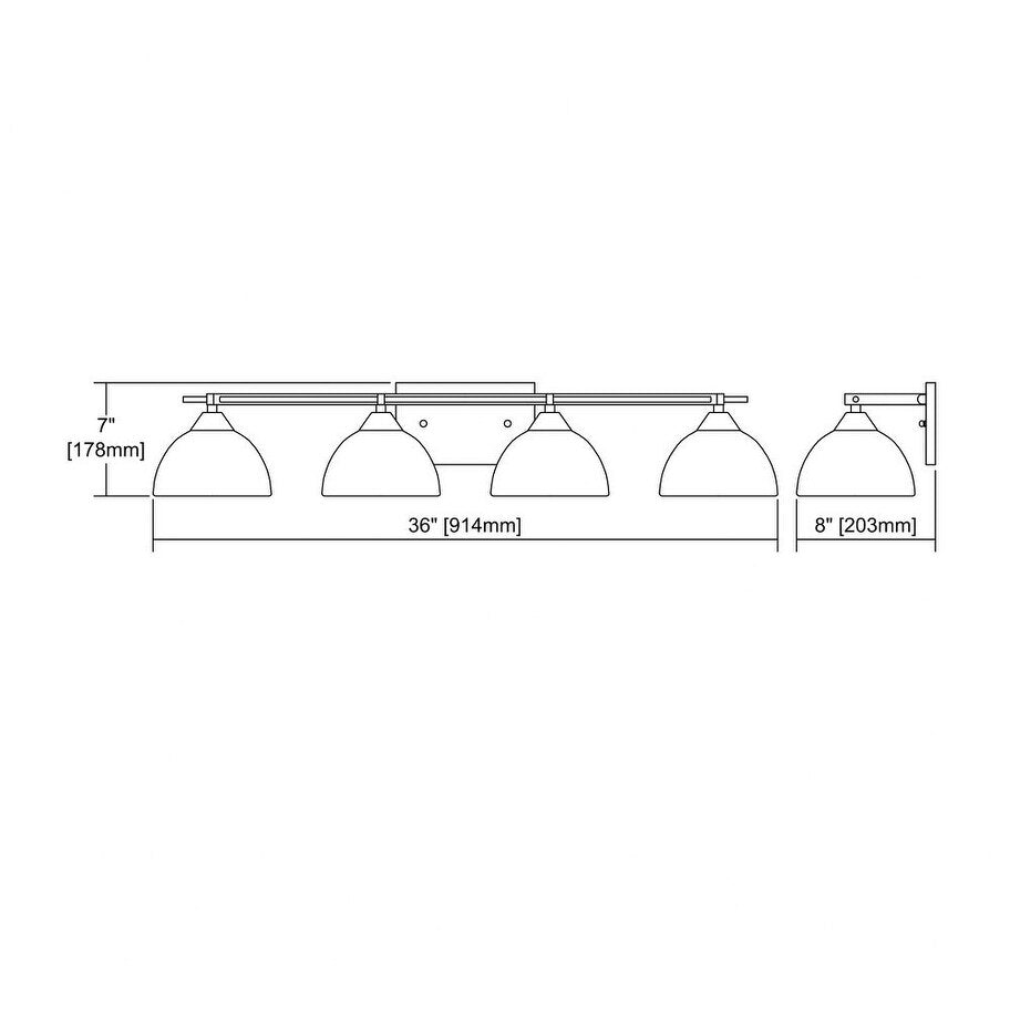 Four Light Bath Vanity with Dome Shades and Straight Arm - Bathroom Lighting Brushed Nickel Finish