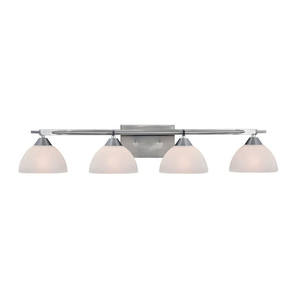 Four Light Bath Vanity with Dome Shades and Straight Arm - Bathroom Lighting Brushed Nickel Finish
