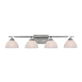 Four Light Bath Vanity with Dome Shades and Straight Arm - Bathroom Lighting Brushed Nickel Finish