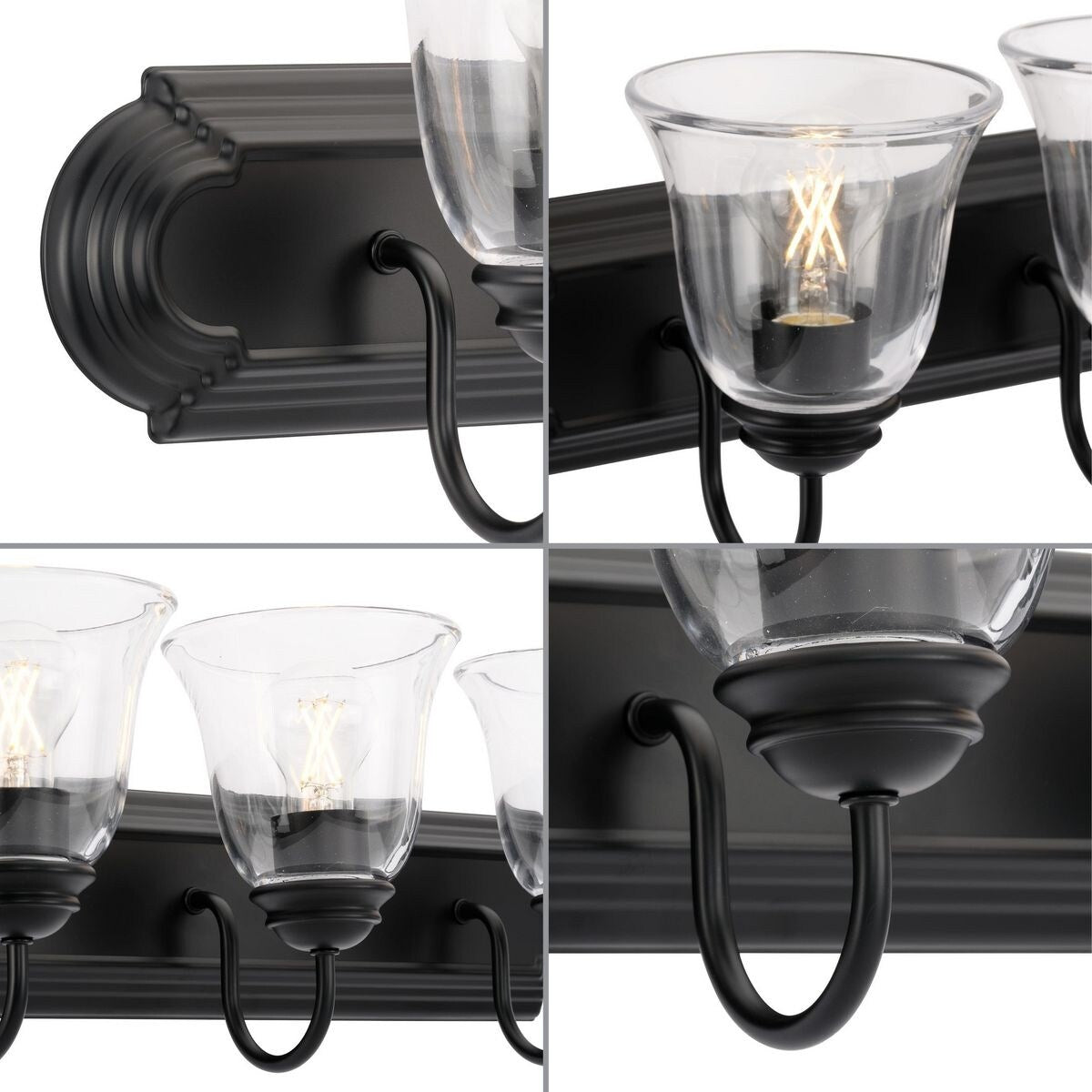 Four-Light Matte Black Transitional Bath and Vanity Light with Clear Glass for Bathroom - Large