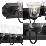 Four-Light Matte Black Transitional Bath and Vanity Light with Clear Glass for Bathroom - Large