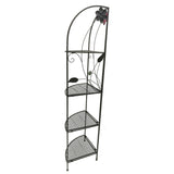 Four Shelf Metal Foldable Corner Rack with Flower Accents, Black