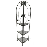 Four Shelf Metal Foldable Corner Rack with Flower Accents, Black