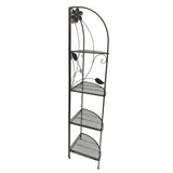 Four Shelf Metal Foldable Corner Rack with Flower Accents, Black
