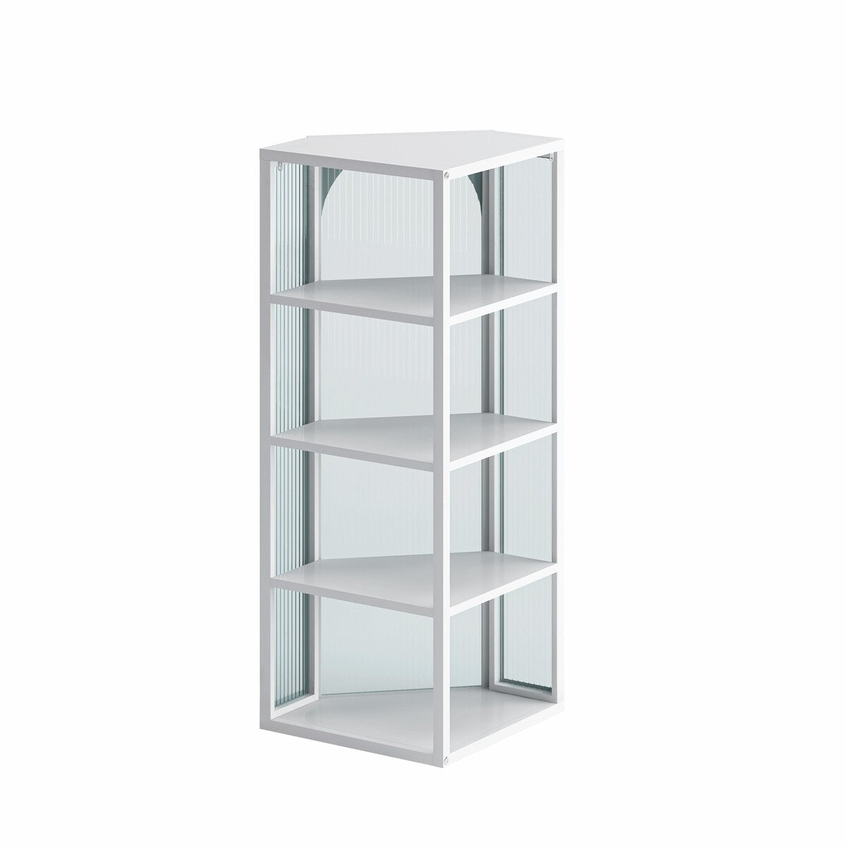 Four-Tier Wall-Mounted Corner Cabinet with Glass Door Storage