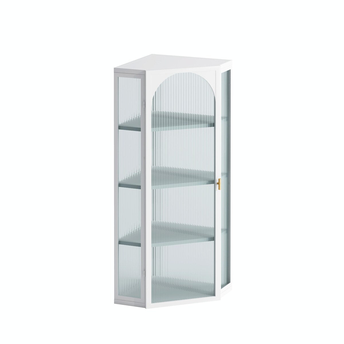 Four-Tier Wall-Mounted Corner Cabinet with Glass Door Storage