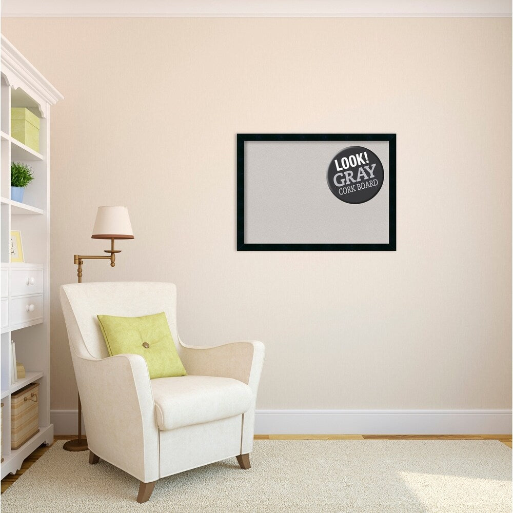 Framed Grey Cork Board, Mezzanotte Black