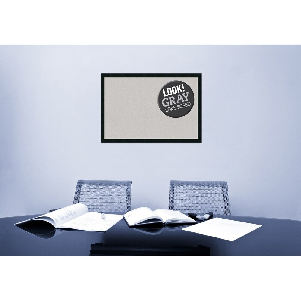 Framed Grey Cork Board, Mezzanotte Black
