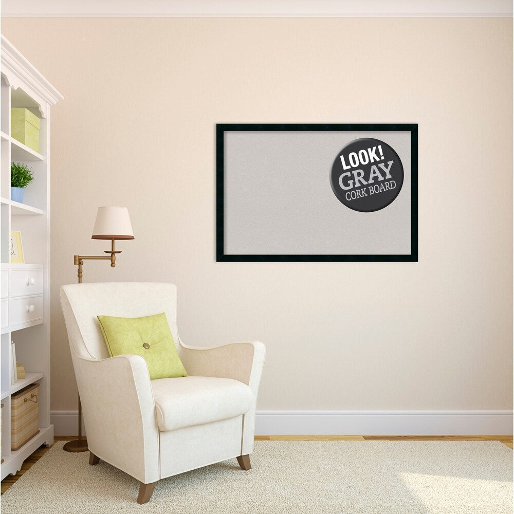 Framed Grey Cork Board, Mezzanotte Black