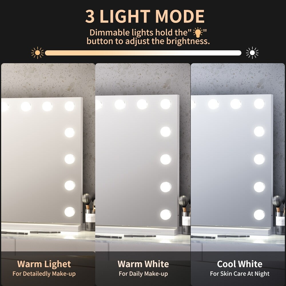 Frameless Modern Full White Metal Vanity Mirror with Lights and USB - 22.84" x 18.11"