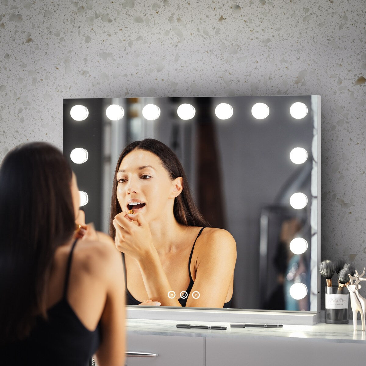Frameless Modern Full White Metal Vanity Mirror with Lights and USB - 22.84" x 18.11"