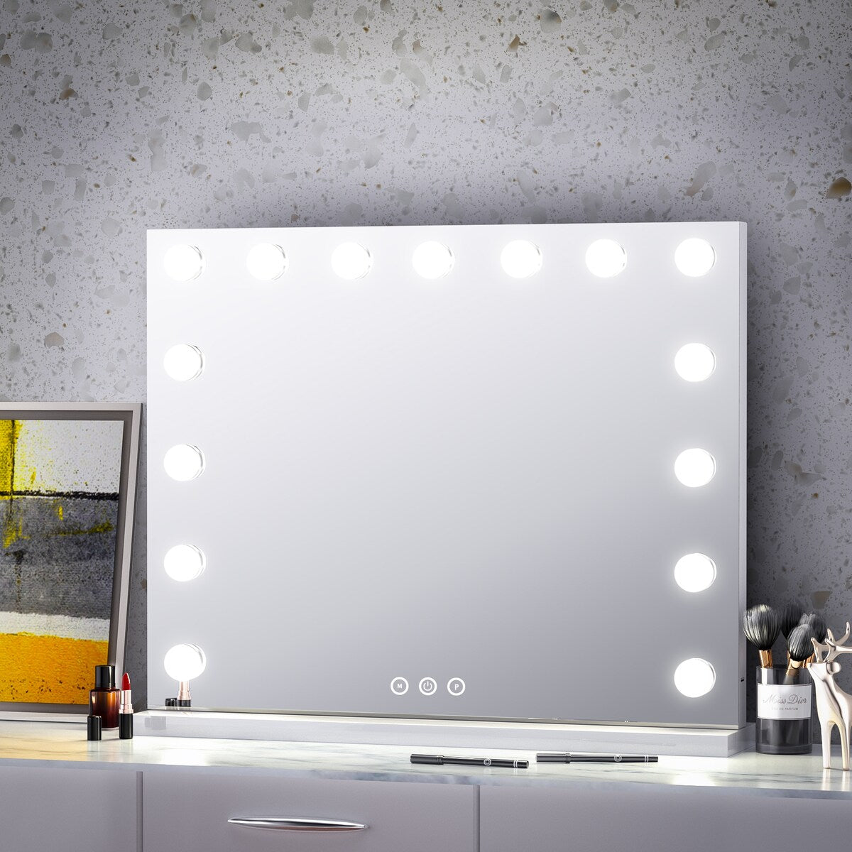 Frameless Modern Full White Metal Vanity Mirror with Lights and USB - 22.84" x 18.11"