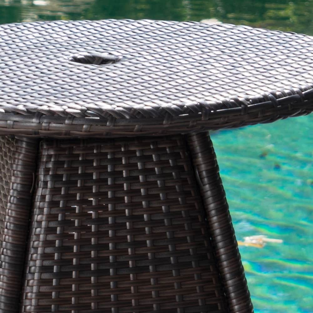 Franco Outdoor 3-Piece Round Wicker Bistro Chat Set with Umbrella Hole & Cushions by Christopher Knight Home - N/A