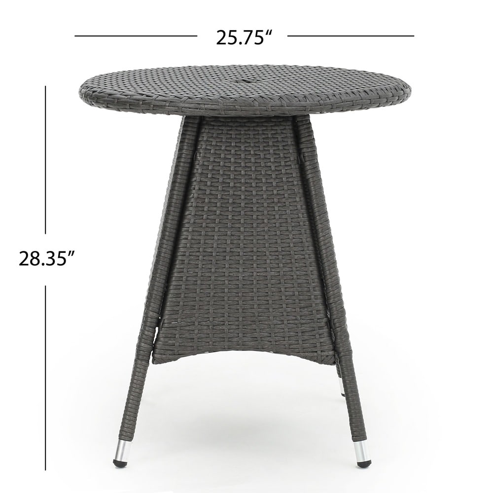 Franco Outdoor 3-Piece Round Wicker Bistro Chat Set with Umbrella Hole & Cushions by Christopher Knight Home - N/A