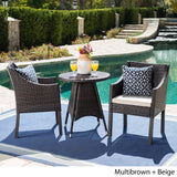 Franco Outdoor 3-Piece Round Wicker Bistro Chat Set with Umbrella Hole & Cushions by Christopher Knight Home - N/A
