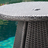 Franco Outdoor 3-Piece Round Wicker Bistro Chat Set with Umbrella Hole & Cushions by Christopher Knight Home - N/A