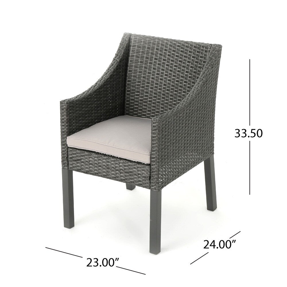 Franco Outdoor 3-Piece Round Wicker Bistro Chat Set with Umbrella Hole & Cushions by Christopher Knight Home - N/A