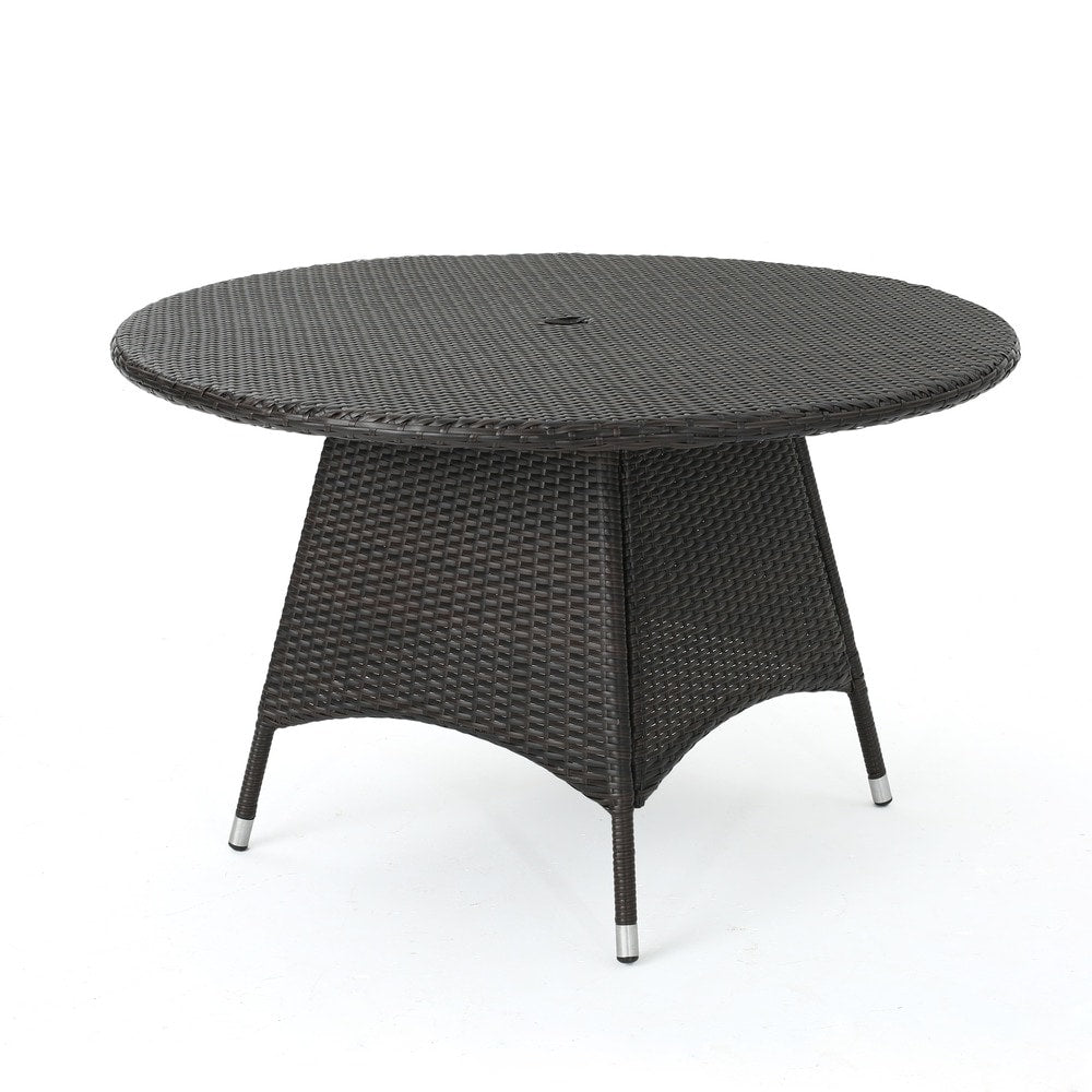 Franco Outdoor 5-piece Round Wicker Dining Set with Cushions & Umbrella Hole by Christopher Knight Home