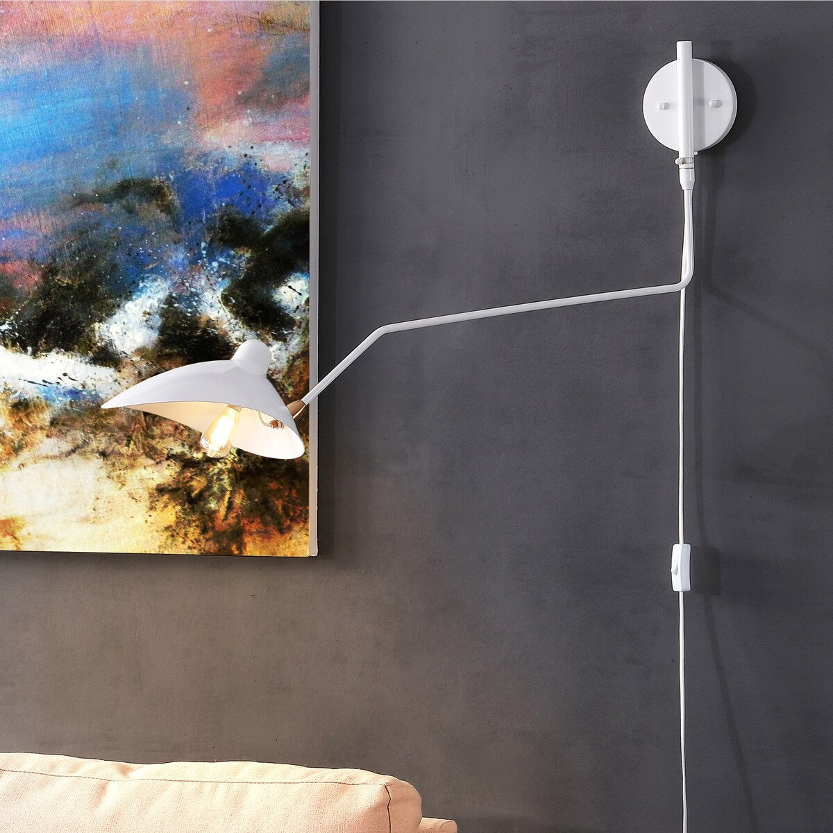 Frank 35" Iron Retro Swing LED Wall Sconce, White by JONATHAN Y - One