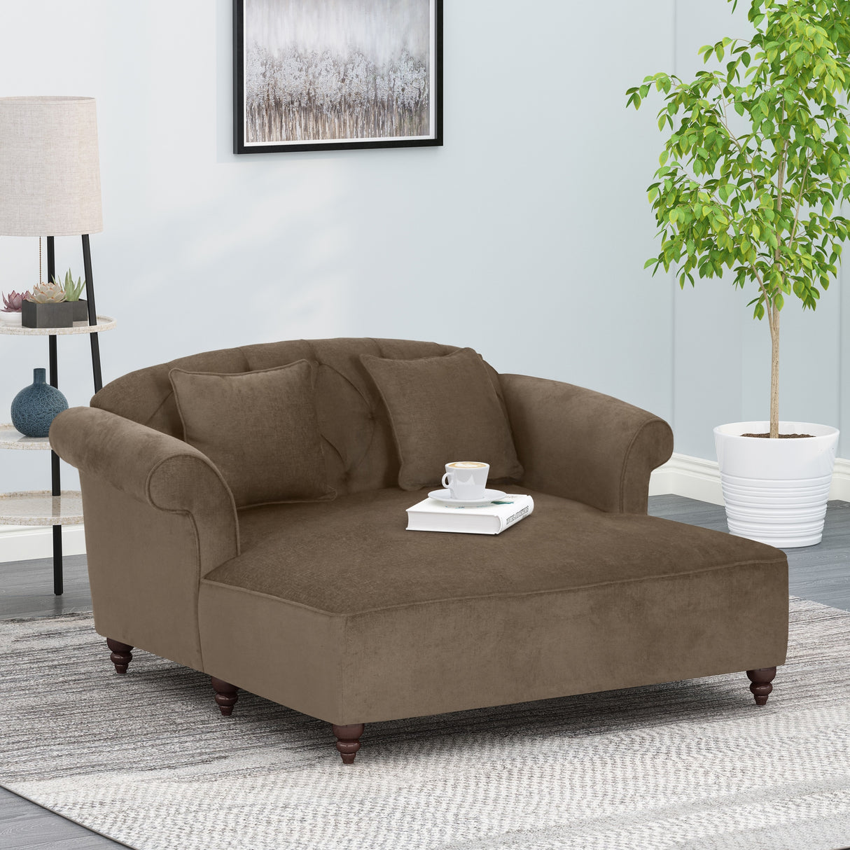 Freas Contemporary Tufted Double Chaise Lounge with Accent Pillows by Christopher Knight Home - 63.00" L x 58.50" W x 34.50" H