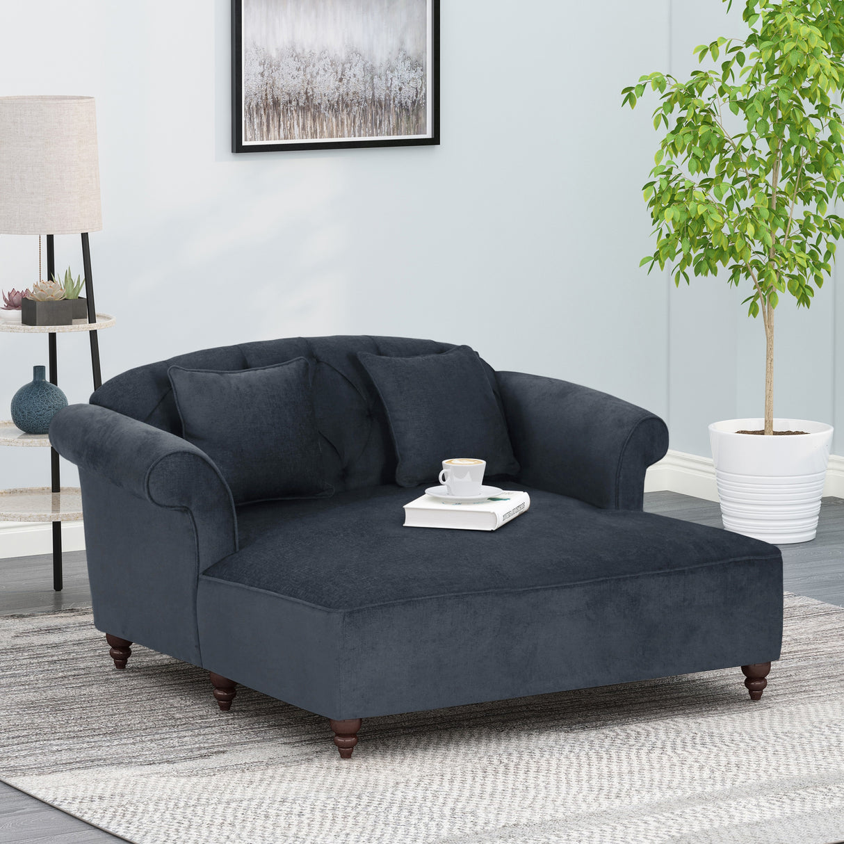 Freas Contemporary Tufted Double Chaise Lounge with Accent Pillows by Christopher Knight Home - 63.00" L x 58.50" W x 34.50" H