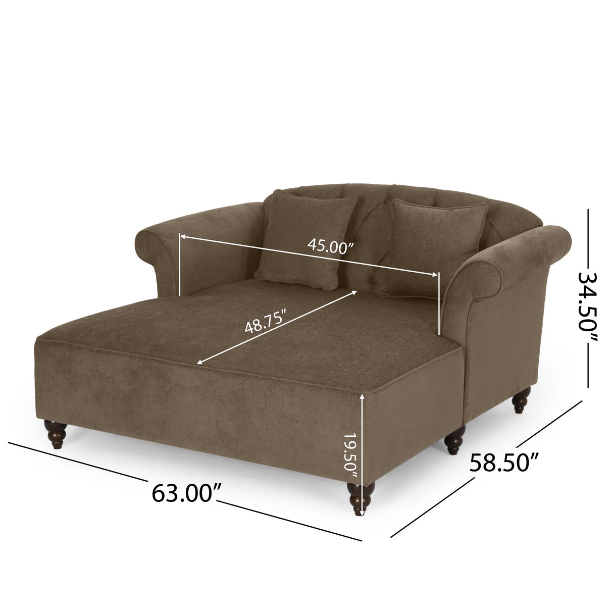 Freas Contemporary Tufted Double Chaise Lounge with Accent Pillows by Christopher Knight Home - 63.00" L x 58.50" W x 34.50" H