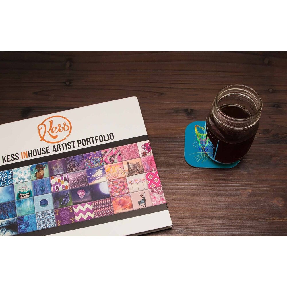 Kess InHouse Frederic Levy-Hadida 'Candy Cat Blue' Blue Rainbow Coasters (Set of 4)