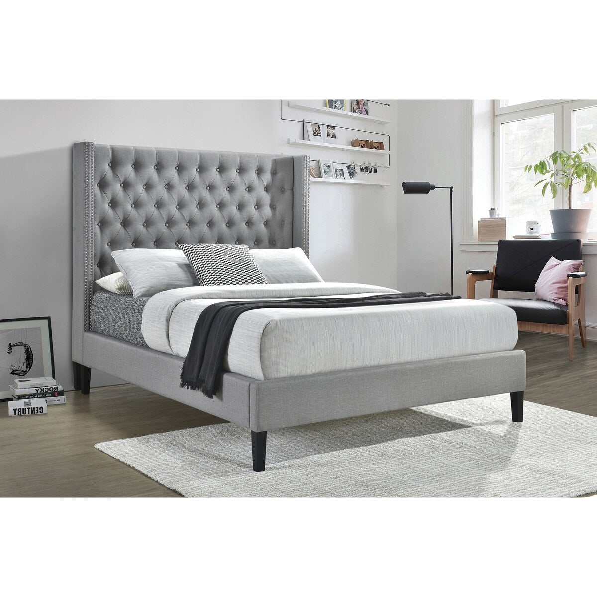 Frederika Upholstered Tufted Bed with Nailheads